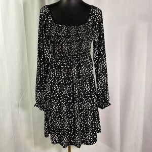 NWOT White Birch Black & Cream Animal Print Smocked Long Sleeve Dress
